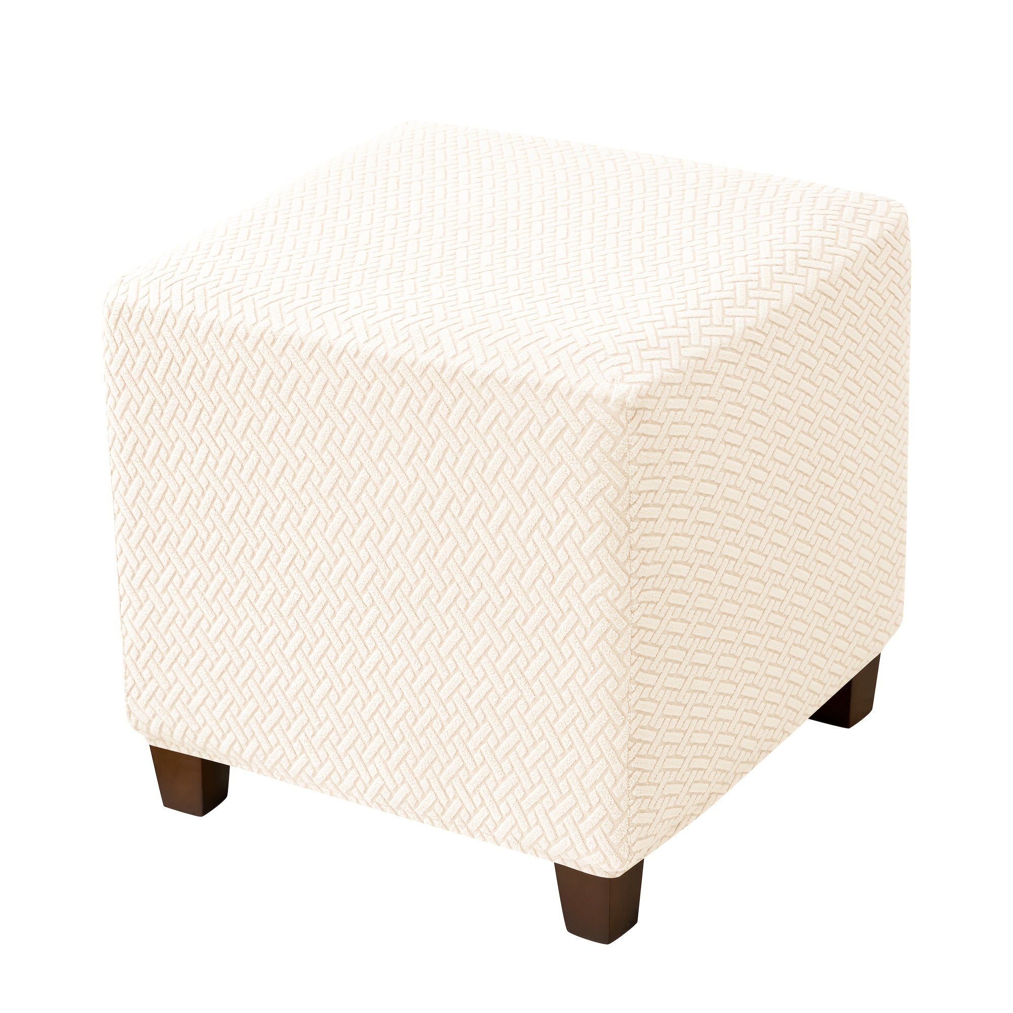 1pc Jacquard Elastic T-Shaped Square Ottoman Cover | Nylon Polyester Corduroy, Machine Washable, Elastic-Band Closure