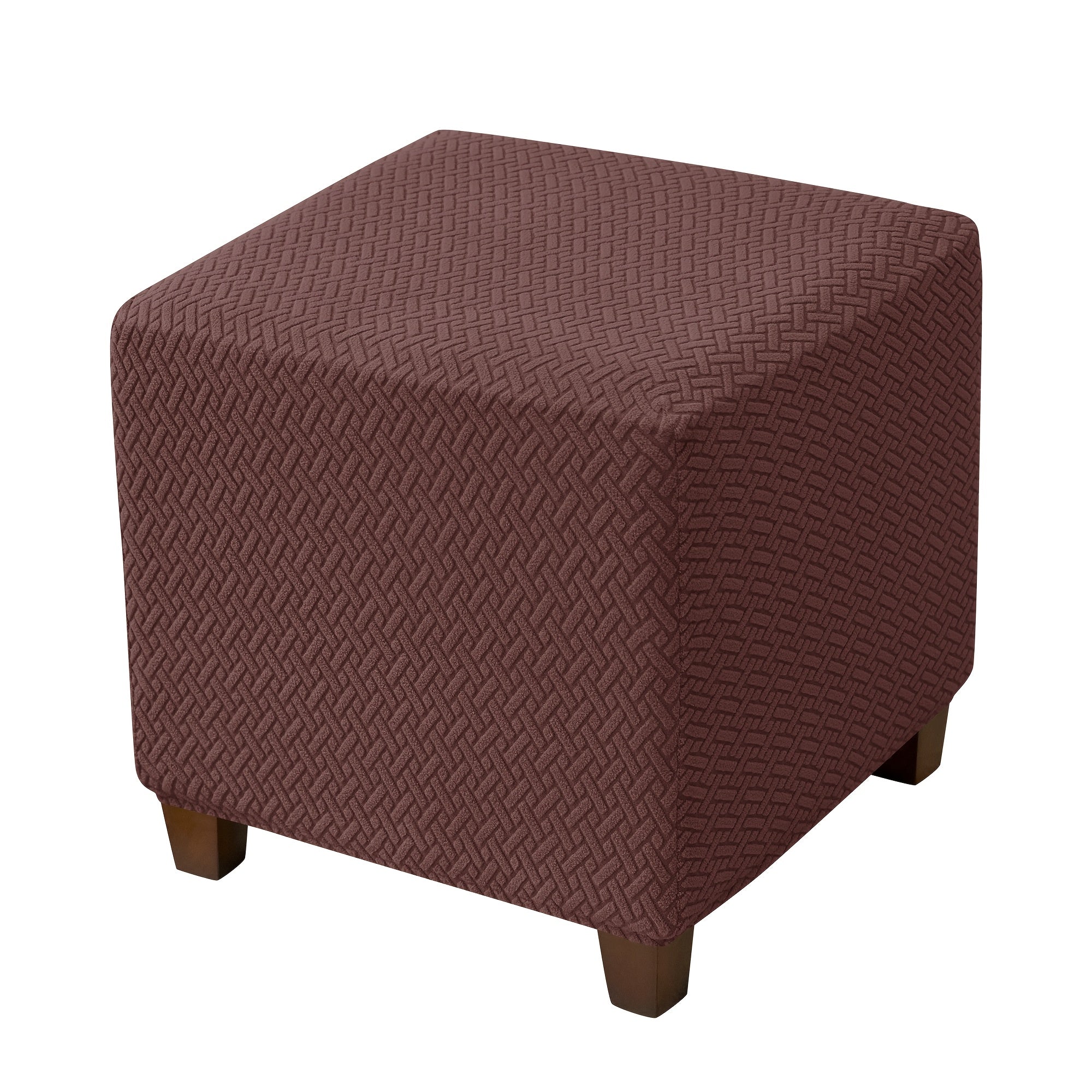 1pc Jacquard Elastic T-Shaped Square Ottoman Cover | Nylon Polyester Corduroy, Machine Washable, Elastic-Band Closure