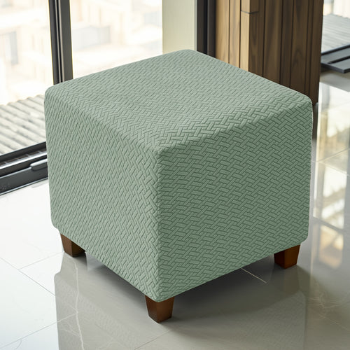 1pc Jacquard Elastic T-Shaped Square Ottoman Cover | Nylon Polyester Corduroy, Machine Washable, Elastic-Band Closure