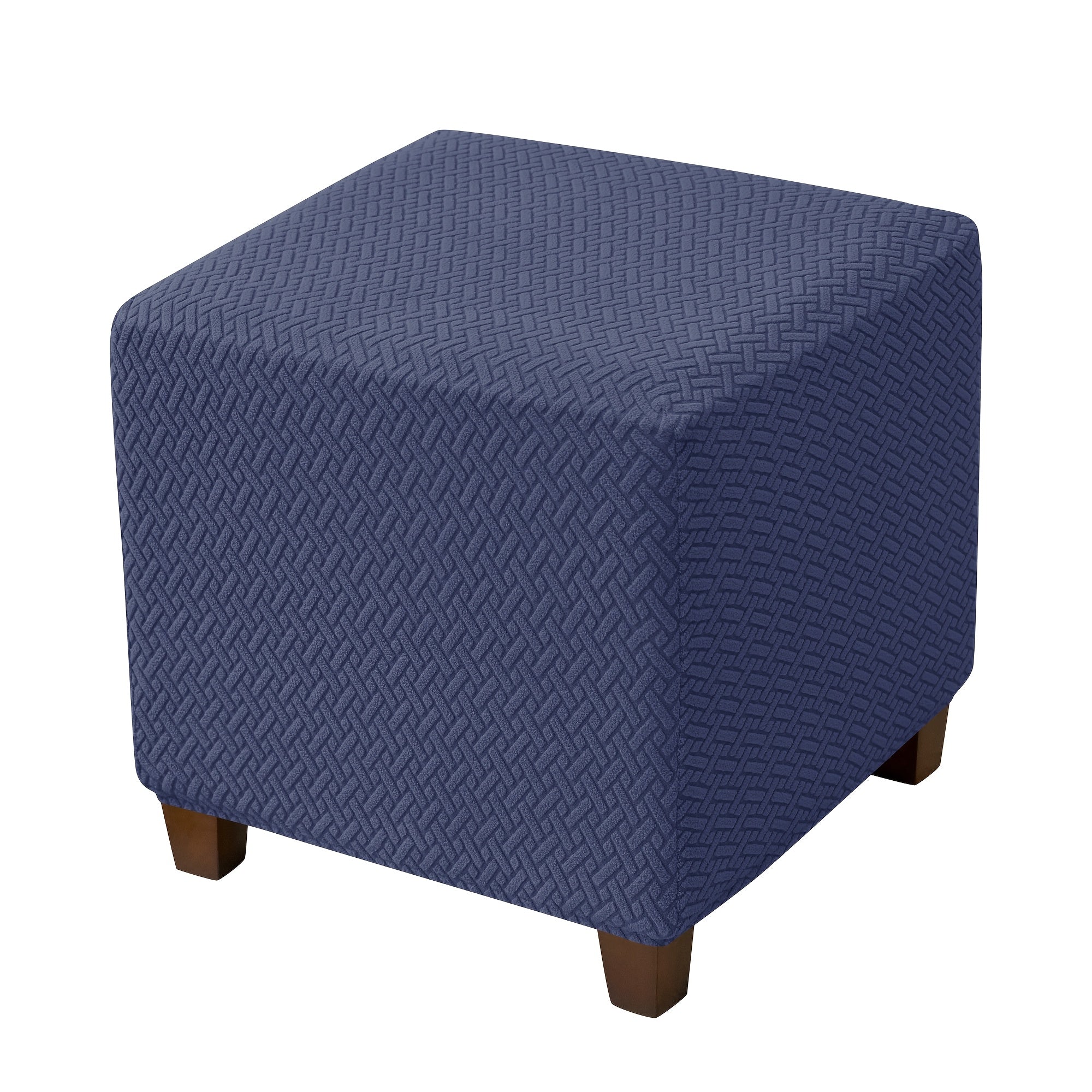 1pc Jacquard Elastic T-Shaped Square Ottoman Cover | Nylon Polyester Corduroy, Machine Washable, Elastic-Band Closure