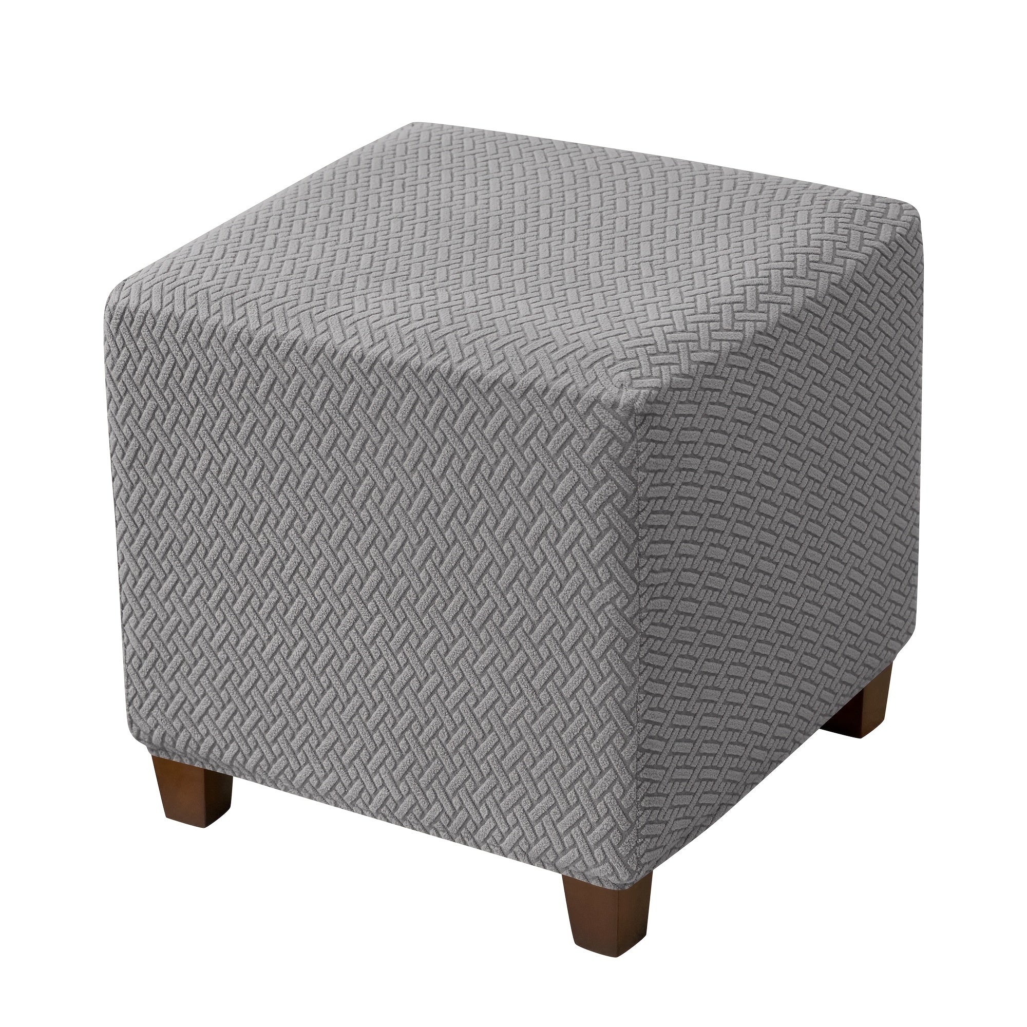 1pc Jacquard Elastic T-Shaped Square Ottoman Cover | Nylon Polyester Corduroy, Machine Washable, Elastic-Band Closure