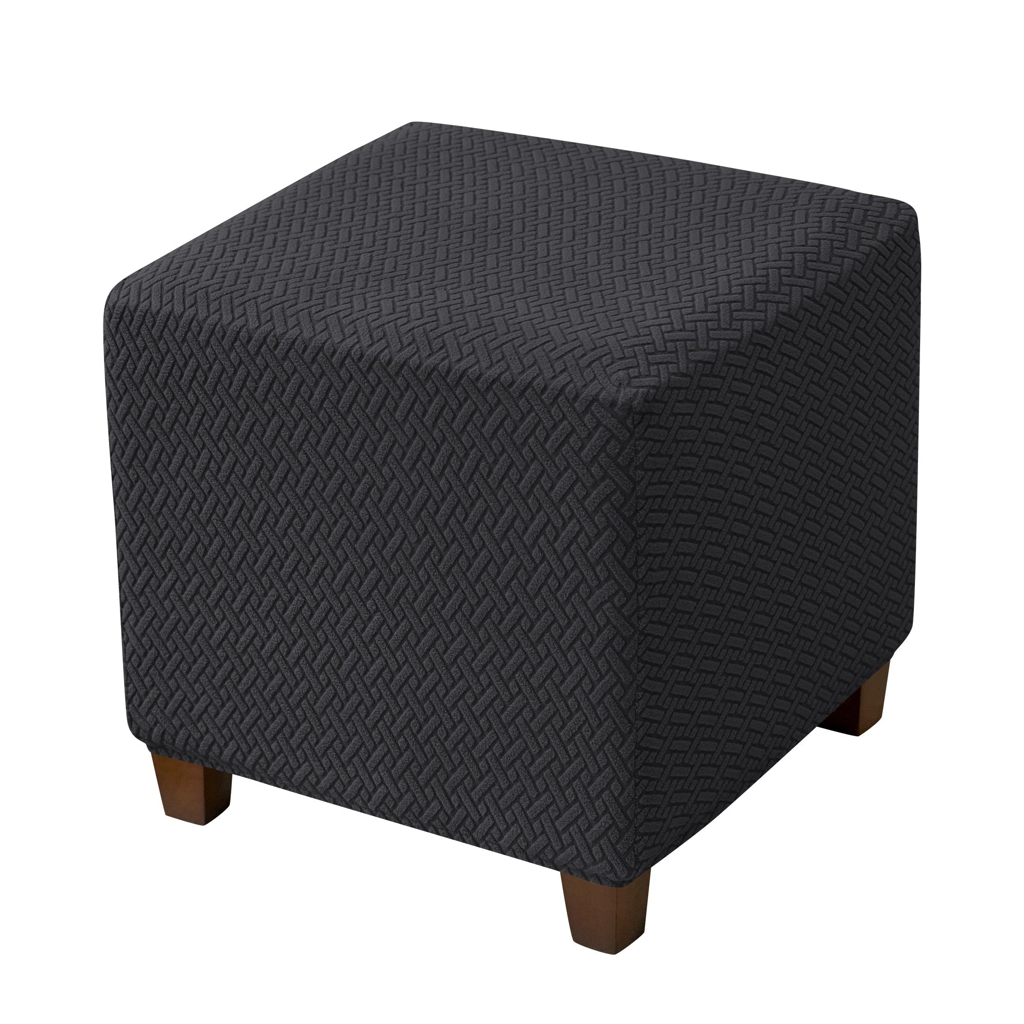 1pc Jacquard Elastic T-Shaped Square Ottoman Cover | Nylon Polyester Corduroy, Machine Washable, Elastic-Band Closure