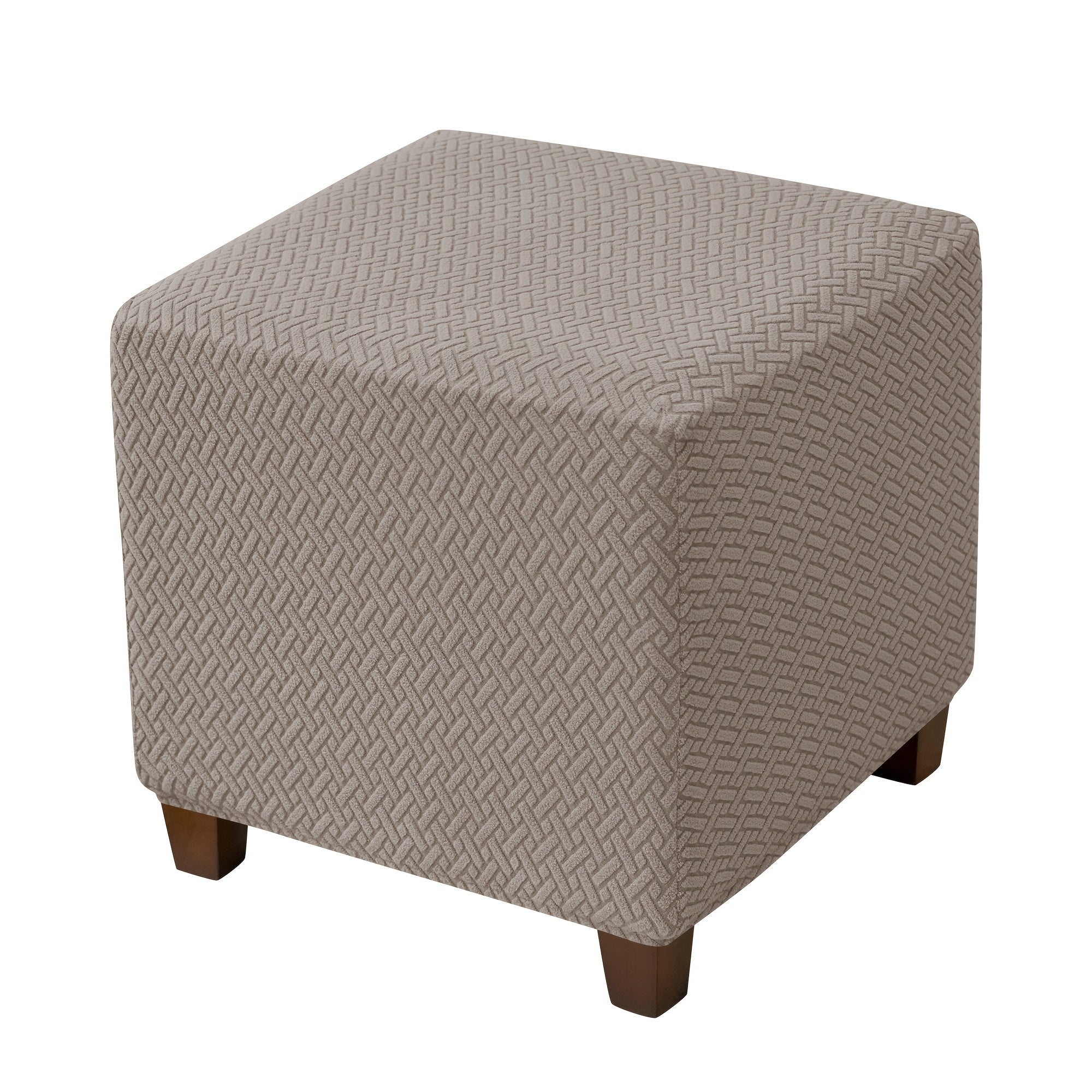 1pc Jacquard Elastic T-Shaped Square Ottoman Cover | Nylon Polyester Corduroy, Machine Washable, Elastic-Band Closure