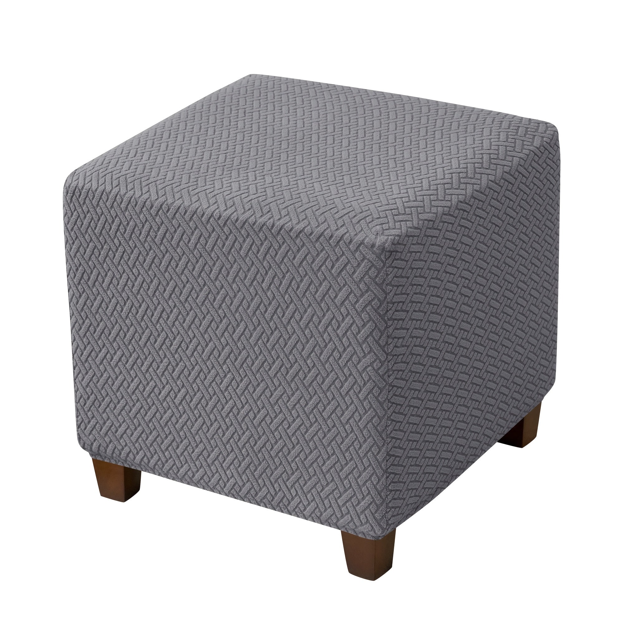 1pc Jacquard Elastic T-Shaped Square Ottoman Cover | Nylon Polyester Corduroy, Machine Washable, Elastic-Band Closure