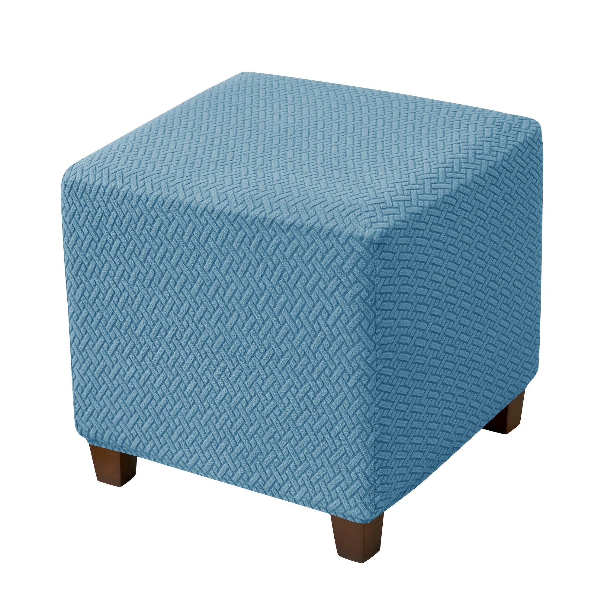 1pc Jacquard Elastic T-Shaped Square Ottoman Cover | Nylon Polyester Corduroy, Machine Washable, Elastic-Band Closure
