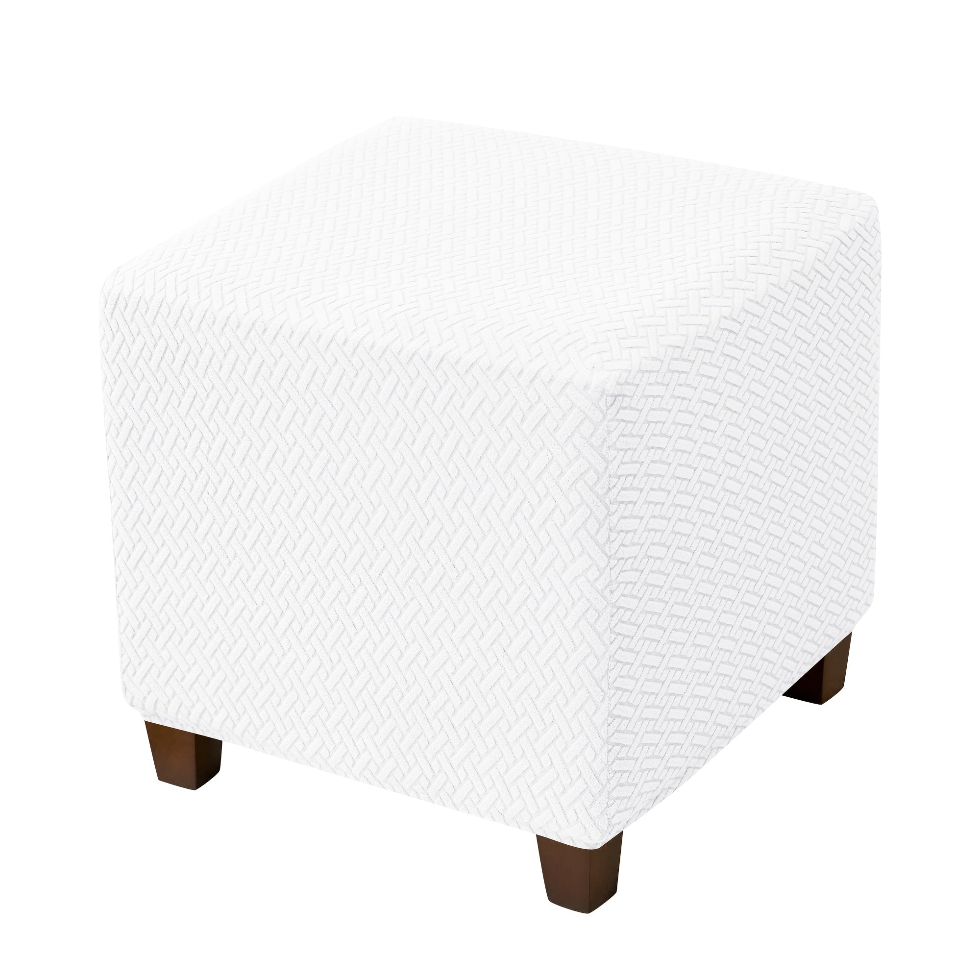 1pc Jacquard Elastic T-Shaped Square Ottoman Cover | Nylon Polyester Corduroy, Machine Washable, Elastic-Band Closure