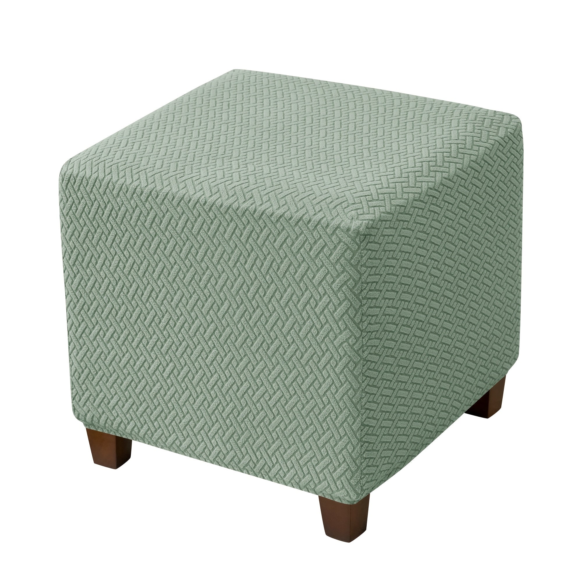 1pc Jacquard Elastic T-Shaped Square Ottoman Cover | Nylon Polyester Corduroy, Machine Washable, Elastic-Band Closure